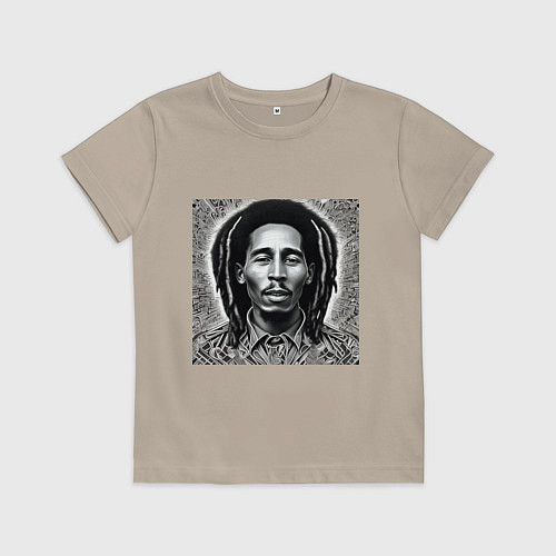 Детская футболка Черно-белый Арт Боб Марли / Миндальный – фото 1