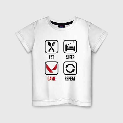 Детская футболка Eat - sleep - Valorant - repeat / Белый – фото 1