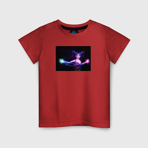 Детская футболка Женщина ведьма с голубыми и розовыми молниями / Красный – фото 1