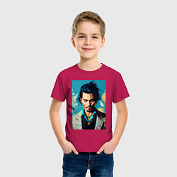 Футболка хлопковая детская Джонни Депп - суровый взгляд, цвет: маджента — фото 2