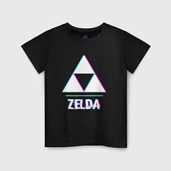 Футболка хлопковая детская Zelda в стиле glitch и баги графики, цвет: черный