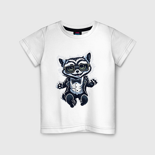 Детская футболка Милый енотик в очках / Белый – фото 1