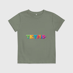 Футболка хлопковая детская Тетрис надпись, цвет: авокадо