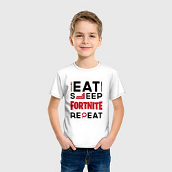 Футболка хлопковая детская Надпись: eat sleep Fortnite repeat, цвет: белый — фото 2