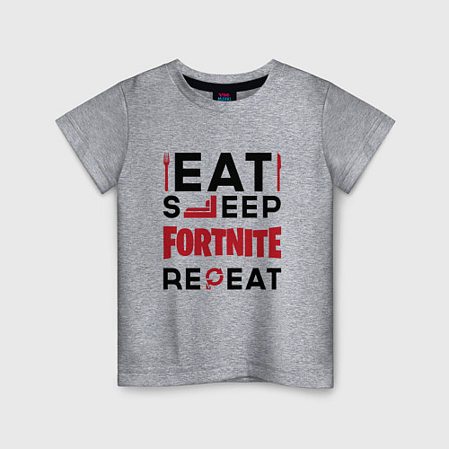 Детская футболка Надпись: eat sleep Fortnite repeat / Меланж – фото 1