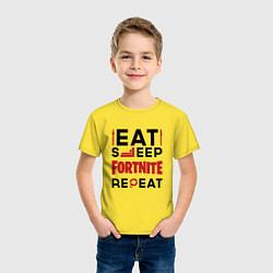 Футболка хлопковая детская Надпись: eat sleep Fortnite repeat, цвет: желтый — фото 2