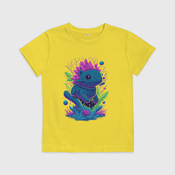 Футболка хлопковая детская Аксолотль неон, цвет: желтый