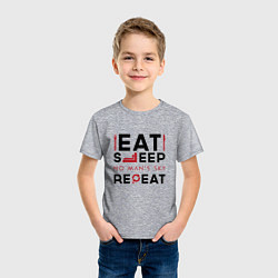 Футболка хлопковая детская Надпись: eat sleep No Mans Sky repeat, цвет: меланж — фото 2