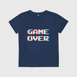 Футболка хлопковая детская Пиксельный глитч game over, цвет: тёмно-синий
