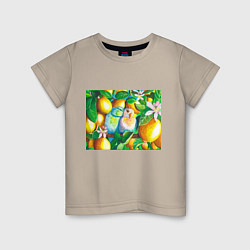 Футболка хлопковая детская Попугаи в лимонах, цвет: миндальный