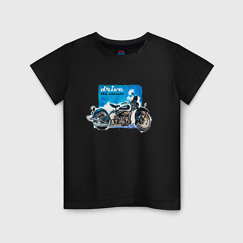 Детская футболка Ретро мотоцикл акварелью / Черный – фото 1