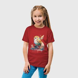 Футболка хлопковая детская Акварельная милая сова, цвет: красный — фото 2