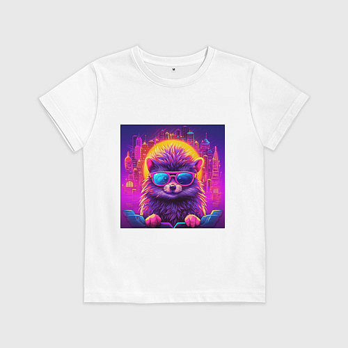 Детская футболка Неоновый ежик в очках / Белый – фото 1