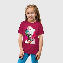 Футболка хлопковая детская Скелет в парике, цвет: маджента — фото 2