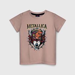 Футболка хлопковая детская Metallica - wolfs muzzle - thrash metal, цвет: пыльно-розовый