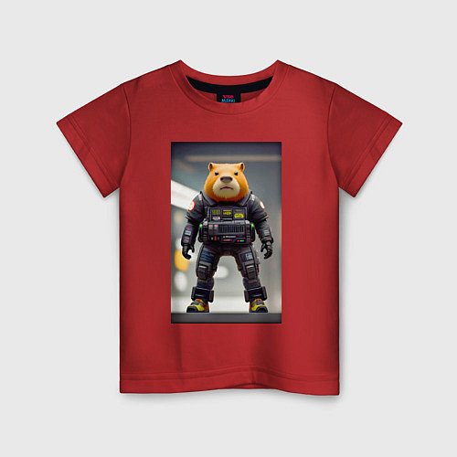 Детская футболка Capy-policeman - cyberpunk / Красный – фото 1