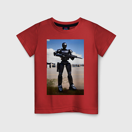 Детская футболка Робот-андроид с винтовкой / Красный – фото 1