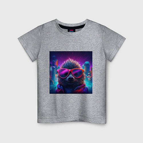 Детская футболка Еж в больших неоновых очках / Меланж – фото 1