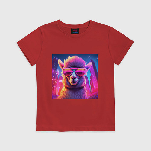 Детская футболка Лама в ярких лучах неона / Красный – фото 1