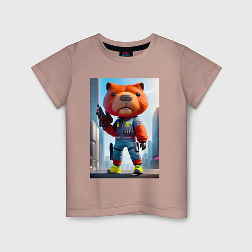Детская футболка Крутой кроха капибара - киберпанк - нейросеть / Пыльно-розовый – фото 1