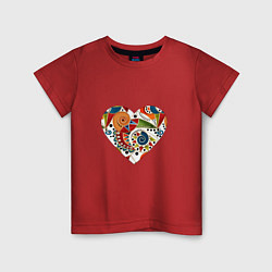 Футболка хлопковая детская Сердце с абстрактным узором, цвет: красный
