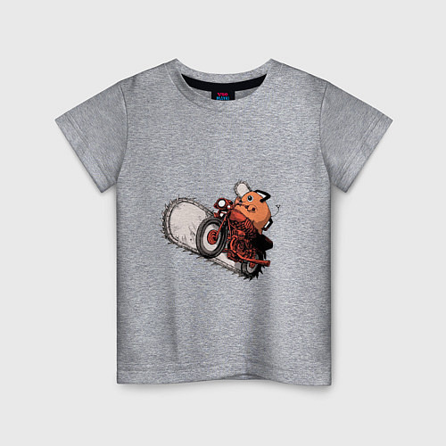 Детская футболка Милый Почита на байке - Человек бензопила / Меланж – фото 1