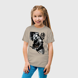 Футболка хлопковая детская Capy samurai - hieroglyph - neural network, цвет: миндальный — фото 2
