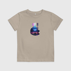 Футболка хлопковая детская Силуэт Шинобу Кочо и светящаяся бабочка, цвет: миндальный
