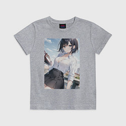 Футболка хлопковая детская Anime girl in town, цвет: меланж