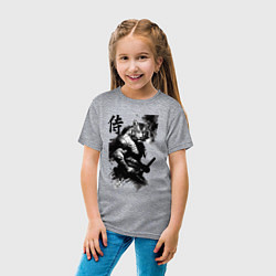 Футболка хлопковая детская Tiger samurai - hieroglyph - art, цвет: меланж — фото 2