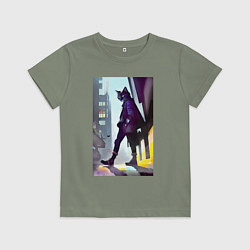 Футболка хлопковая детская Чёрный котяра на своём районе - Бронкс, цвет: авокадо