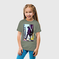 Футболка хлопковая детская Чёрный котяра на своём районе - Бронкс, цвет: авокадо — фото 2