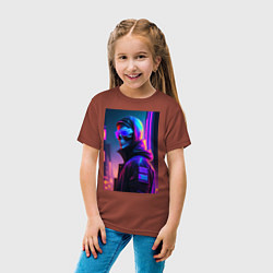 Футболка хлопковая детская Неон череп, цвет: кирпичный — фото 2