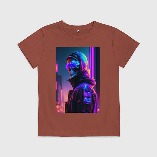 Детская футболка Неон череп / Кирпичный – фото 1