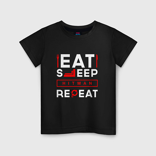 Детская футболка Надпись eat sleep Hitman repeat / Черный – фото 1