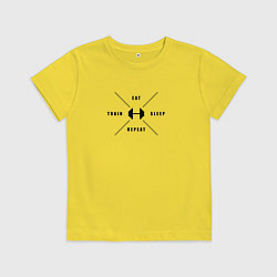 Футболка хлопковая детская Тренируйся, ешь, спи и повтори, цвет: желтый