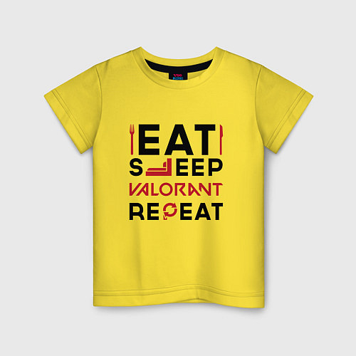 Детская футболка Надпись: eat sleep Valorant repeat / Желтый – фото 1