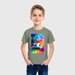 Футболка хлопковая детская Акварельный Пикачу - поп-арт, цвет: авокадо — фото 2