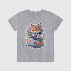 Детская футболка Лиса геймер за компьютером