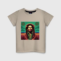 Футболка хлопковая детская Digital Art Bob Marley in the field, цвет: миндальный