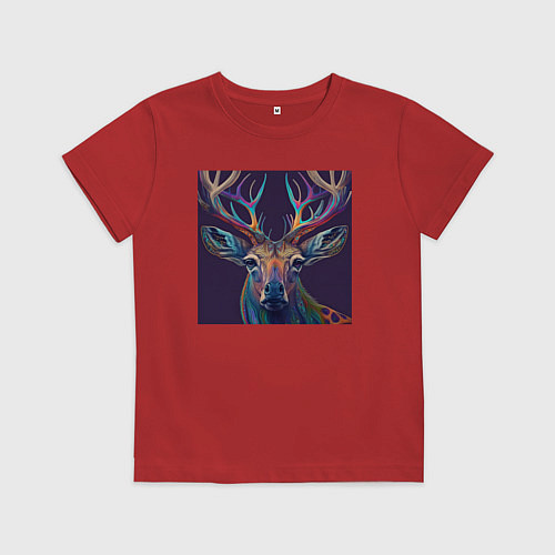 Детская футболка Красочный олень - нейросеть / Красный – фото 1