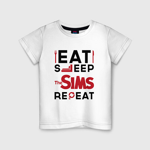 Детская футболка Надпись: eat sleep The Sims repeat / Белый – фото 1