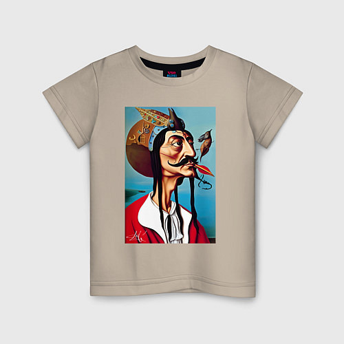 Детская футболка Портрет Сальвадора Дали - нейросеть / Миндальный – фото 1