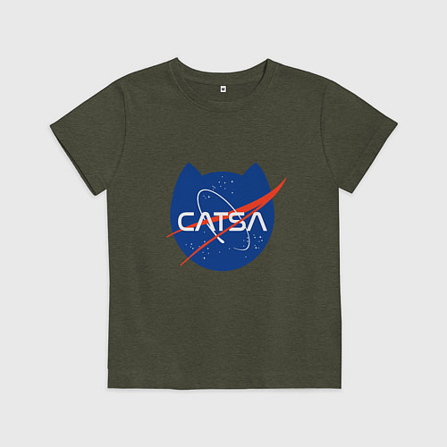 Детская футболка Коты - исследователи Космоса / Меланж-хаки – фото 1