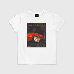Футболка хлопковая детская Обложка журнала Chevrolet Corvette C3, цвет: белый