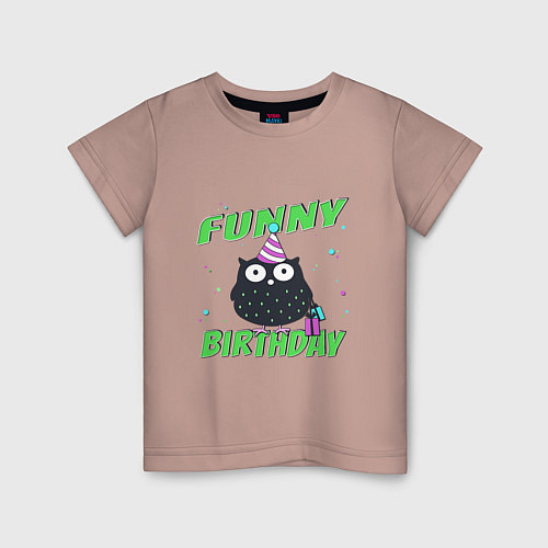 Детская футболка Funny Birthday веселого дня рождения и сова в колп / Пыльно-розовый – фото 1