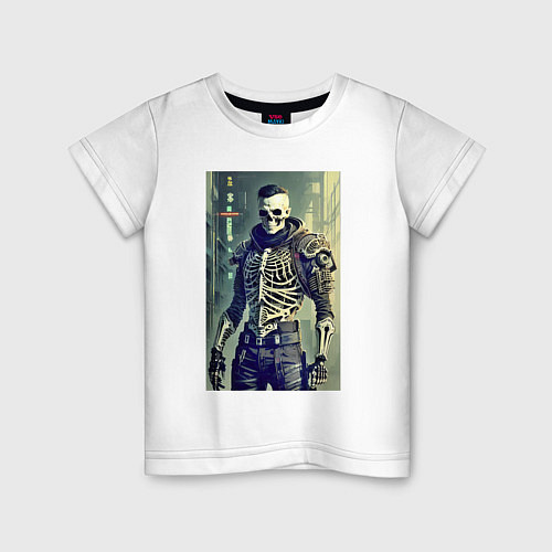 Детская футболка Cool skeleton - cyberpunk - neural network / Белый – фото 1