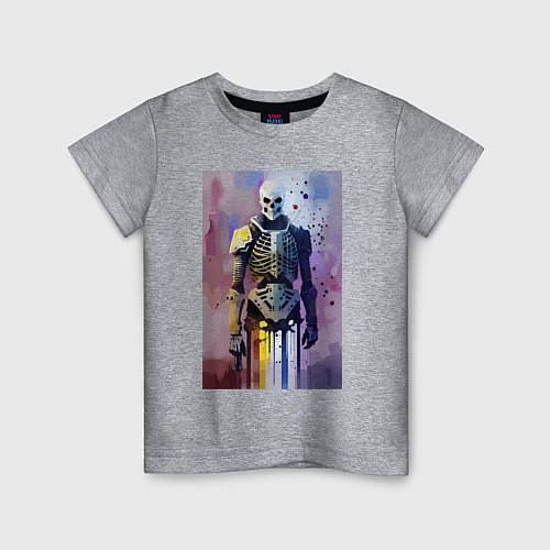 Детская футболка Cyber skeleton - watercolor - sketch / Меланж – фото 1