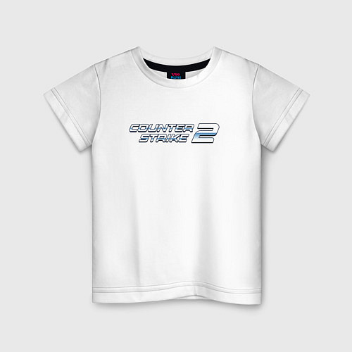 Детская футболка Counter strike 2 - металлическая надпись / Белый – фото 1