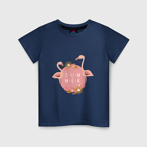 Детская футболка Два розовых фламинго / Тёмно-синий – фото 1